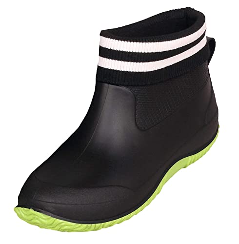 SMajong Herren Damen Gummistiefel Kurze rutschfeste Regenschuhe Regenstiefel Gefüttert Gartenschuhe wasserdichte Kurz Stiefel Schwarz Grün Baumwolle Größe: 37 EU = Etikett 38 von SMajong