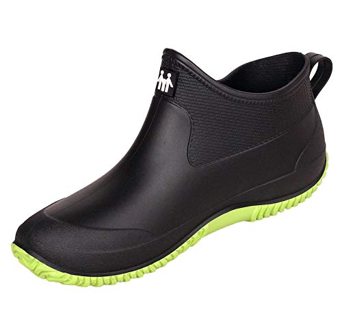 SMajong Herren Damen Gummistiefel Kurze Rutschfeste Regenschuhe Regenstiefel Gefüttert Gartenschuhe wasserdichte Kurz Stiefel Schwarz Grün Größe: 42 EU(Etikett 43) von SMajong