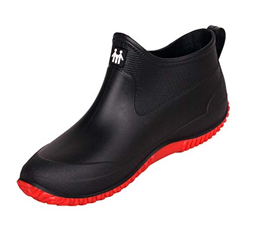 SMajong Herren Damen Gummistiefel Kurze rutschfeste Regenschuhe Regenstiefel Gefüttert Gartenschuhe wasserdichte Kurz Stiefel Schwarz Rot Größe: 39 EU = Etikett 39 von SMajong