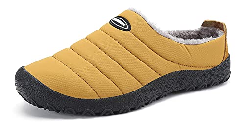 SMajong Herren Damen Hausschuhe Gefüttert Warme Winter Pantoffeln Winterschuhe Slip-On Plüsch Pantoletten Clogs Wasserdicht rutschfeste Outdoor Slipper Kamel 42 EU von SMajong