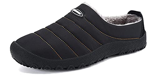 SMajong Herren Damen Hausschuhe Gefüttert Warme Winter Pantoffeln Winterschuhe Slip-On Plüsch Pantoletten Clogs Wasserdicht rutschfeste Outdoor Slipper Schwarz 42 EU von SMajong