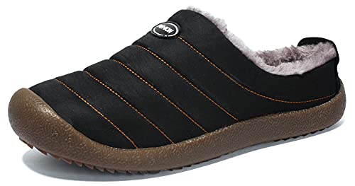 SMajong Herren Damen Hausschuhe Gefüttert Warme Winter Pantoffeln Winterschuhe Slip-On Plüsch Pantoletten Clogs Wasserdicht rutschfeste Outdoor Slipper 45 EU Schwarz von SMajong