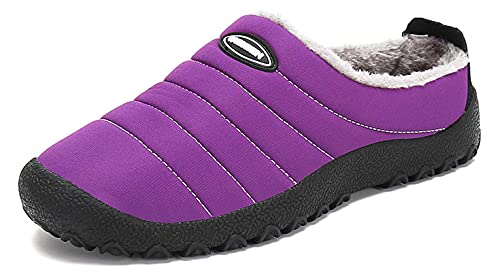 SMajong Herren Damen Hausschuhe Gefüttert Warme Winter Pantoffeln Winterschuhe Slip-On Plüsch Pantoletten Clogs Wasserdicht rutschfeste Outdoor Slipper Lila 37 EU von SMajong