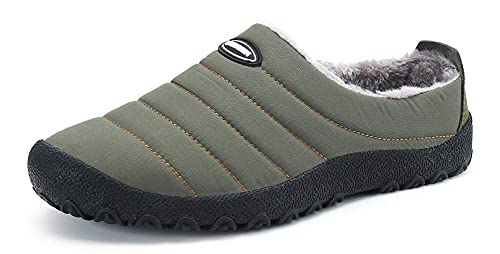 SMajong Herren Damen Hausschuhe Gefüttert Warme Winter Pantoffeln Winterschuhe Slip-On Plüsch Pantoletten Clogs Wasserdicht rutschfeste Outdoor Slipper Khaki 42 EU von SMajong