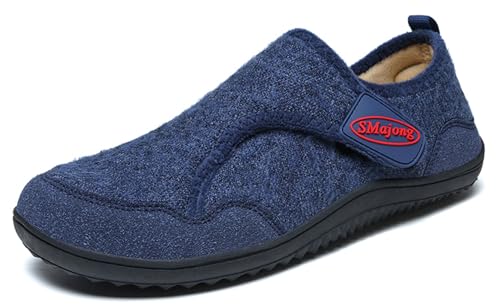 SMajong Herren Damen Winter Hausschuhe Warme Bequem Pantoffeln Rutschfest Leichte Schuhe Filz Geschlossene Slippers Indoor Outdoor Blau 40 EU von SMajong