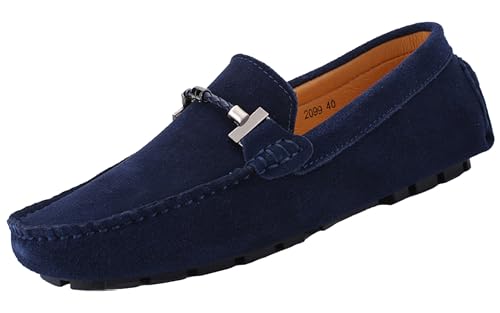 SMajong Herren Klassische Mokassin Wildleder Penny Loafers Comfort Halbschuhe Bootsschuhe Weich Flache Fahrende Schuhe Blau 46.5 EU (Sohlengröße 48) von SMajong