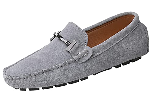 SMajong Herren Klassische Mokassin Wildleder Penny Loafers Comfort Halbschuhe Bootsschuhe Weich Flache Fahrende Schuhe Grau 45 EU = Etikett 46 von SMajong