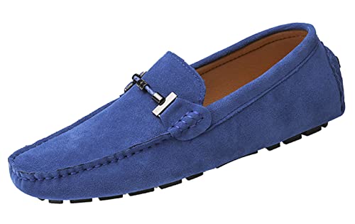 SMajong Herren Klassische Mokassin Wildleder Penny Loafers Comfort Halbschuhe Bootsschuhe Weich Flache Fahrende Schuhe Hellblau 45.5 EU (Etikett 47) von SMajong