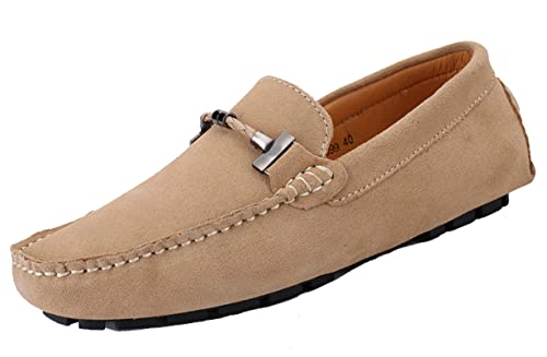 SMajong Herren Klassische Mokassin Wildleder Penny Loafers Comfort Halbschuhe Bootsschuhe Weich Flache Fahrende Schuhe Khaki 39 EU von SMajong