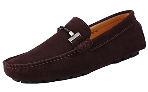 SMajong Herren Klassische Mokassin Wildleder Penny Loafers Comfort Halbschuhe Bootsschuhe Weich Flache Fahrende Schuhe Roter Kaffee 45.5 EU = Etikett 47 von SMajong