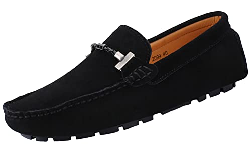 SMajong Herren Klassische Mokassin Wildleder Penny Loafers Comfort Halbschuhe Bootsschuhe Weich Flache Fahrende Schuhe Schwarz 47.5 EU (Etikett 49) von SMajong