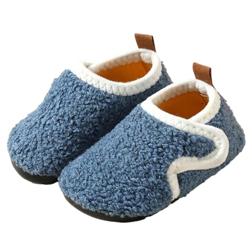 SMajong Kinder Hausschuhe Mädchen Jungen Warme Winterschuhe Rutschfest Weiche Sohle Barfussschuhe Süße Unisex Kleinkinder Klettverschluss Pantoffeln Blau32/33 von SMajong