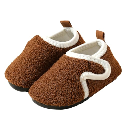 SMajong Kinder Hausschuhe Mädchen Jungen Warme Winterschuhe Rutschfest Weiche Sohle Barfussschuhe Süße Unisex Kleinkinder Klettverschluss Pantoffeln Braun28/29 von SMajong