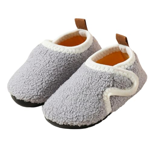 SMajong Kinder Hausschuhe Mädchen Jungen Warme Winterschuhe Rutschfest Weiche Sohle Barfussschuhe Süße Unisex Kleinkinder Klettverschluss Pantoffeln Grau32/33 von SMajong