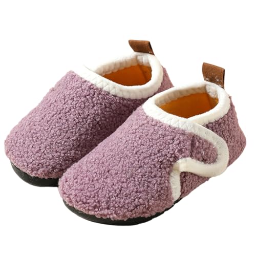 SMajong Kinder Hausschuhe Mädchen Jungen Warme Winterschuhe Rutschfest Weiche Sohle Barfussschuhe Süße Unisex Kleinkinder Klettverschluss Pantoffeln Violett32/33 von SMajong