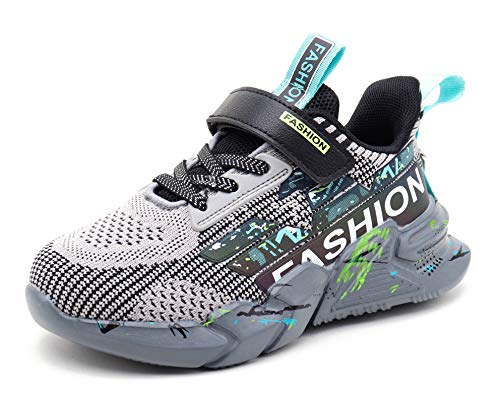 SMajong Schuhe Jungen Kinder Turnschuhe Mädchen Atmungsaktiv Sneaker Hallenschuhe Sportschuhe Laufschuhe Grau 28 EU von SMajong