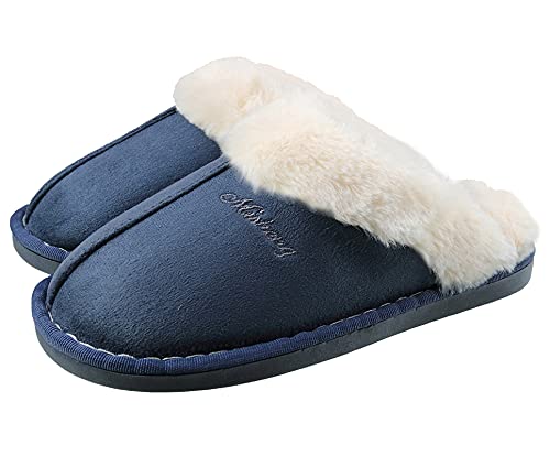 SMajong Lammfell Hausschuhe Damen Herren Flach Home Rutschfeste Slippers Wärme Weiche Plüsch Pantoffel Indoor Hause Slippers Blau 38/39 EU (Sohlengröße 40/41) von SMajong