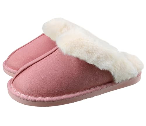 SMajong Hausschuhe Damen Herren Winter Warme Plüsch Pantoffeln Lammfell Flauschige rutschfeste Slippers Indoor Outdoor Rosa 36/37 EU (Sohlengröße 38/39) von SMajong