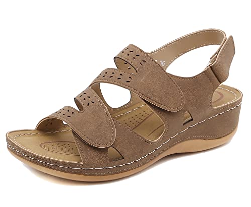 SMajong Orthopädische Sandalen Damen Peep Toe Sandalette Frauen Weiche Ultraleicht Sommer Sandale Mode Vintage Plateausandalen,Braun 43 EU von SMajong