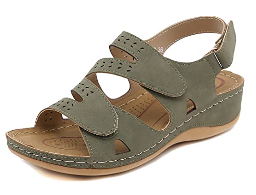 SMajong Orthopädische Sandalen Damen Peep Toe Sandalette Frauen Weiche Ultraleicht Sommer Sandale Mode Vintage Plateausandalen,Schwarzgrün 42 EU von SMajong
