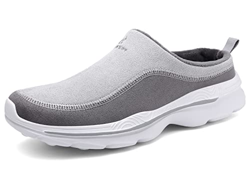 SMajong Sabots Herren Hausschuhe Warme Clogs Slip On Mule rutschfest Leichte Freizeit Schuhe Gartenschuhe Weiche Sohle Pantoletten für Drinnen und Draußen B-Hellgrau Gr.46 EU von SMajong