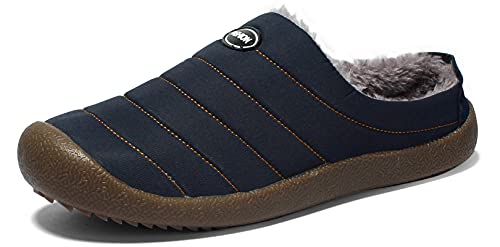 SMajong Herren Damen Hausschuhe Gefüttert Warme Winter Pantoffeln Winterschuhe Slip-On Plüsch Pantoletten Clogs Wasserdicht rutschfeste Outdoor Slipper 48 EU Blau von SMajong