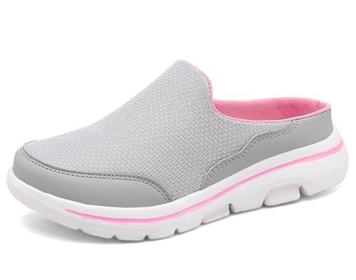 SMajong Weiche Pantoffeln Damen Herren Hausschuhe Atmungsaktive Clogs Leichte Slip On Mule rutschfest Gartenschuhe Pantoletten für Indoor Outdoor Hellgrau rosa Gr.42 von SMajong