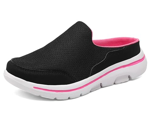 SMajong Weiche Pantoffeln Damen Herren Hausschuhe Atmungsaktive Clogs Leichte Slip On Mule rutschfest Gartenschuhe Pantoletten für Indoor Outdoor Schwarze Rose Rot Gr.41 von SMajong