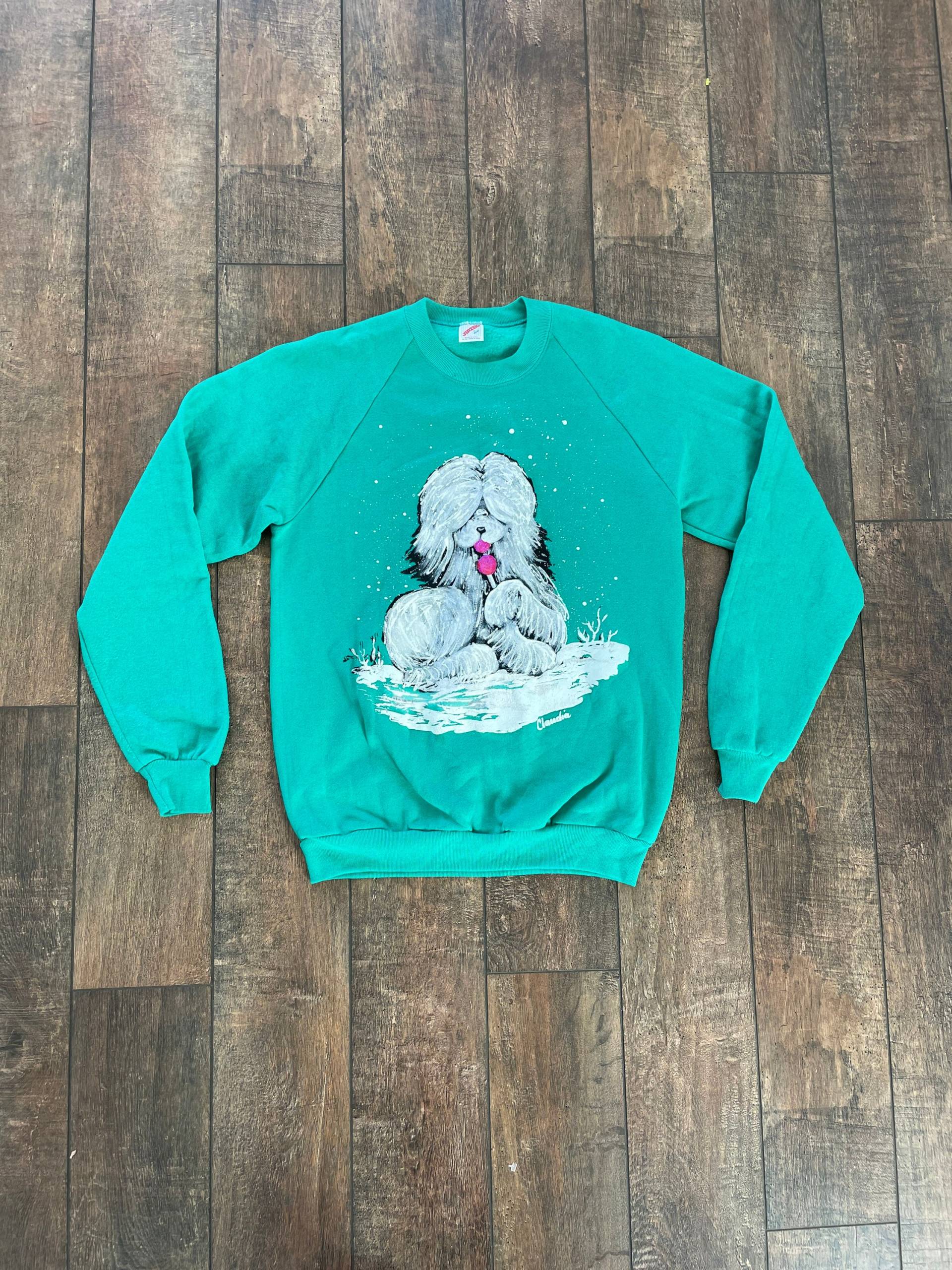 Vintage 90Er Jerzees Sweater, Made in Usa Handbemaltes Weihnachtspullover, Christmas Puppy Sweatshirt, Claudia Sweatshirt von SMartPotter