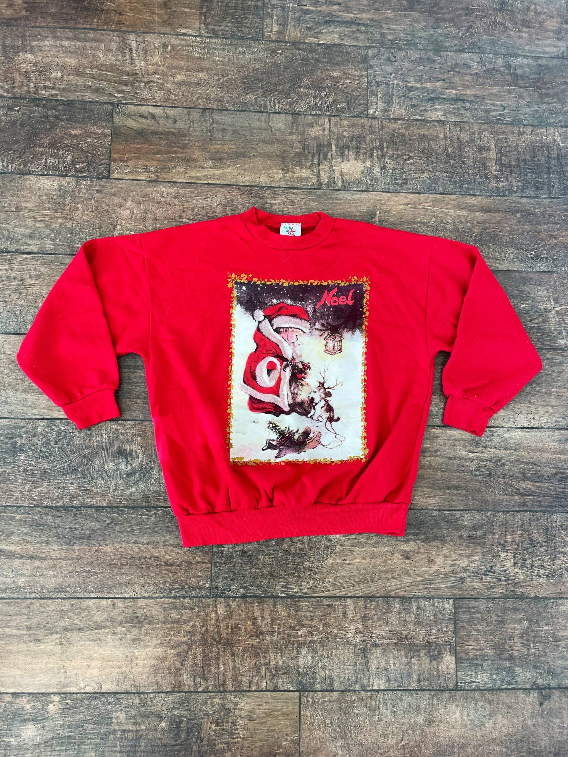 Vintage 90Er Weihnachten Sweatshirt, Noel Christmas Bedrucktes Weihnachtsshirt, Süßer Kleiner Junge in Santa Suite Mit Welpe Top von SMartPotter