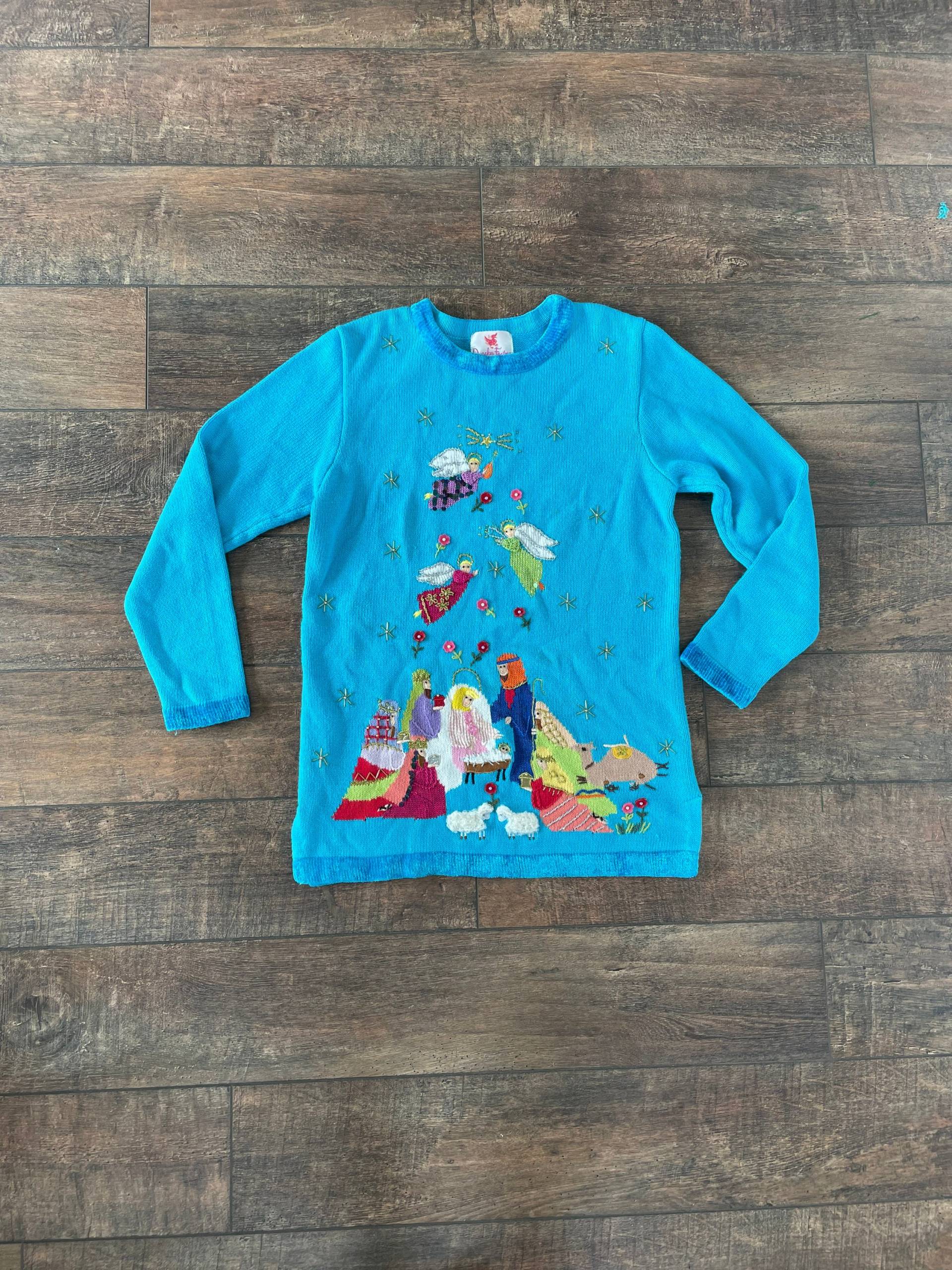 Vintage 90Er Weihnachtspullover, Vintage Bestickter Weihnachtskrippenpullover, Weihnachtspullover, Weihnachtsengel von SMartPotter