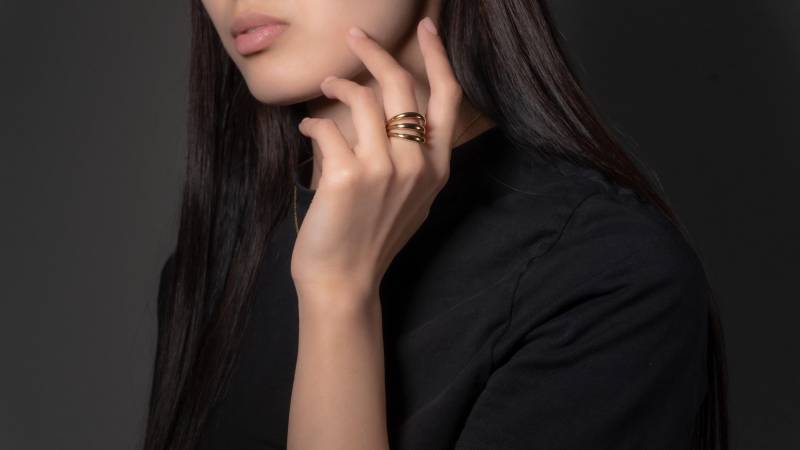 Breiter Gold Dreifachring-Goldring Mit Dicken Linien-Dreifach Modernist Ring-Massiver Ring-Silber Ring-Breiter Ring-Ring Parallelen Linien von SMinimal