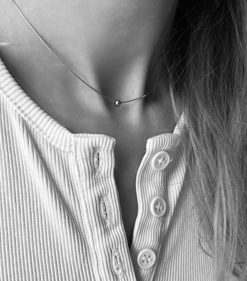 Mini Ball Halskette - Massiv Sterling Silber 925-Minimalistisch Anhänger-Zierliche Halskette-Zarte Halskette-Wasserdicht Schmuck-Geschenk Für von SMinimal
