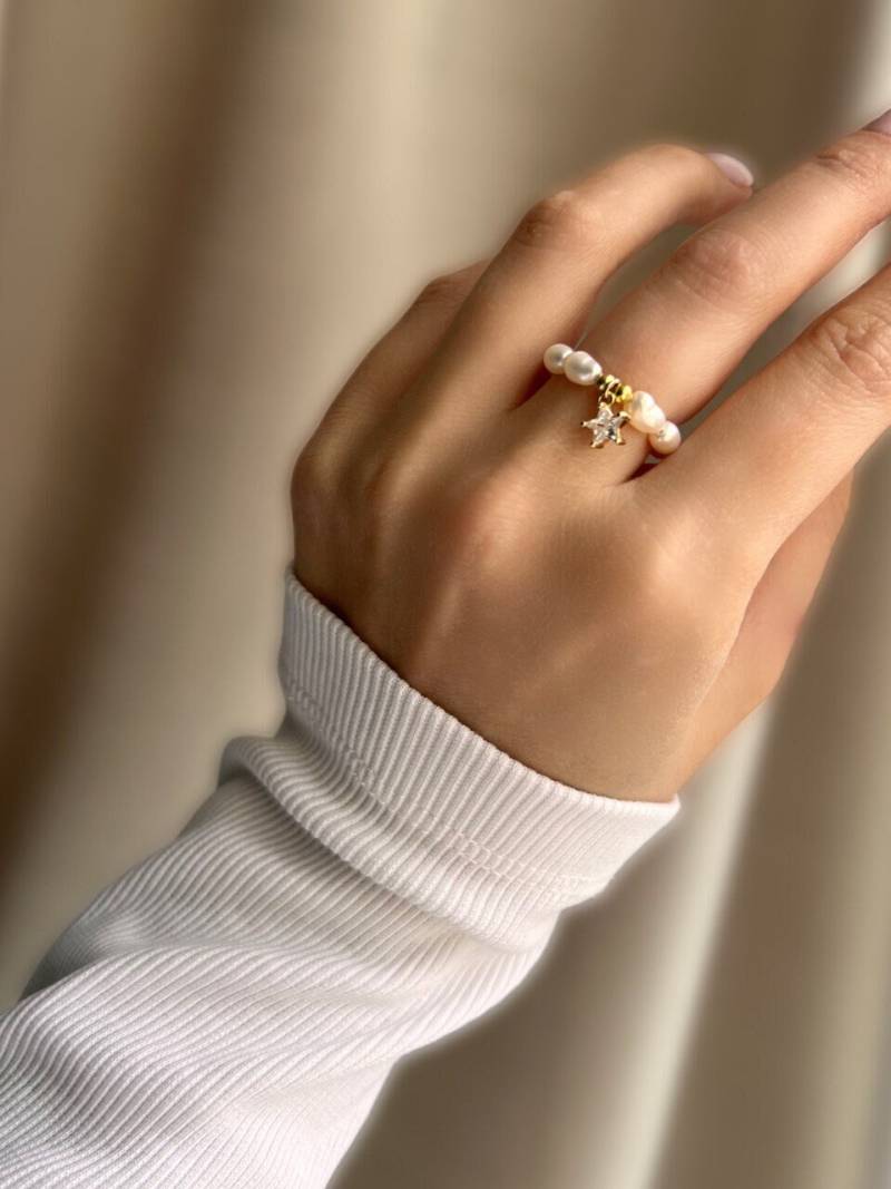 Perlen Ring-Herz Anhänger-stein-Naturperle-stern-Handgefertigt-Kugelring-Kleines Herz - Geschenk-Minimalistisch-Minimalistisch Schmuck-Wasserdichter von SMinimal