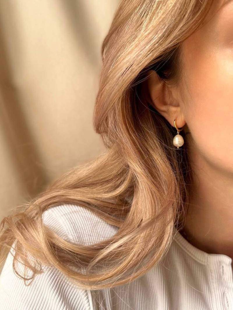 Perlen Creolen-Silber Ohrringe-sterling Silber 925-Zierliche Schmuck-18K Vermeil Gold Ohrringe-Kleine Perle -Winzige Ohrringe-Minimal-Ear8 von SMinimal