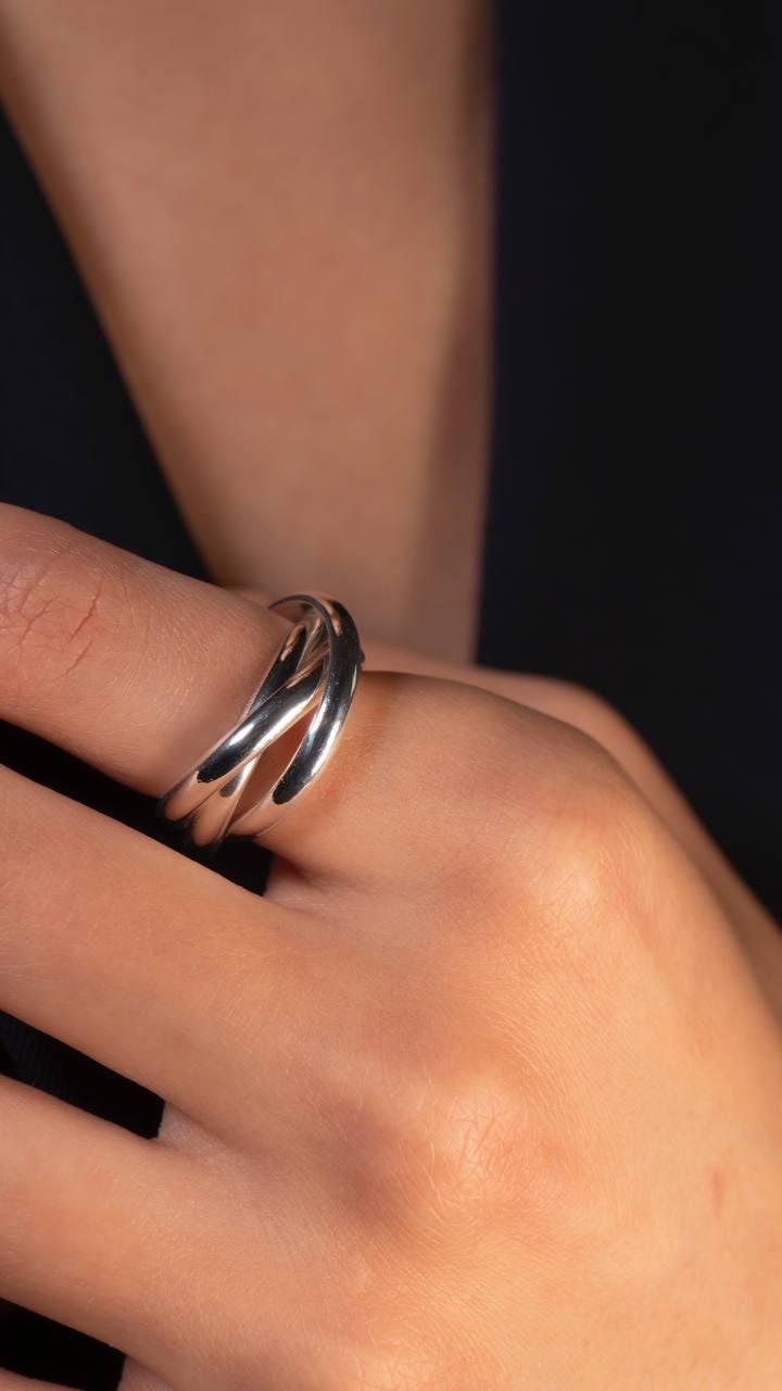 Dreifach Rollring Aus Sterling Silber Handgefertigte Interlocking Band von SMinimal