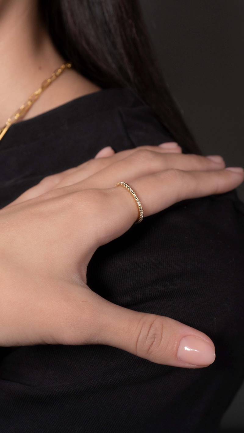 Zirkonia Silber 925 Ring - Cz Bandring Zierlicher Gold Minimalist Zarter Ehering Eternity Band von SMinimal
