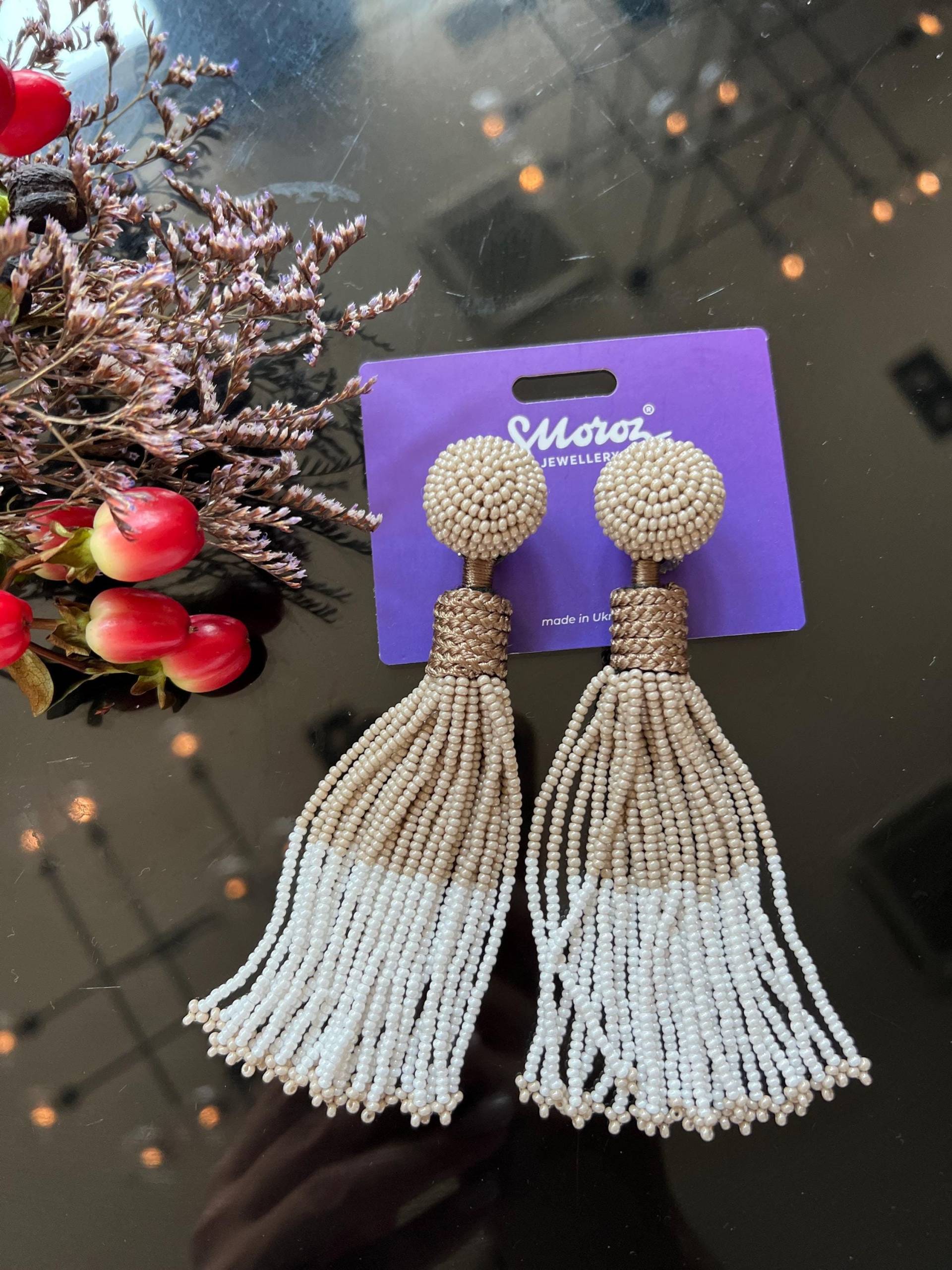 Molly Beaded Clip - Ein Ohrringe Perle. Oscar De La Renta-stil. Quastenohrringe, Rocaillesperlenohrringe. Für Eine Hochzeit von SMorozJewelry