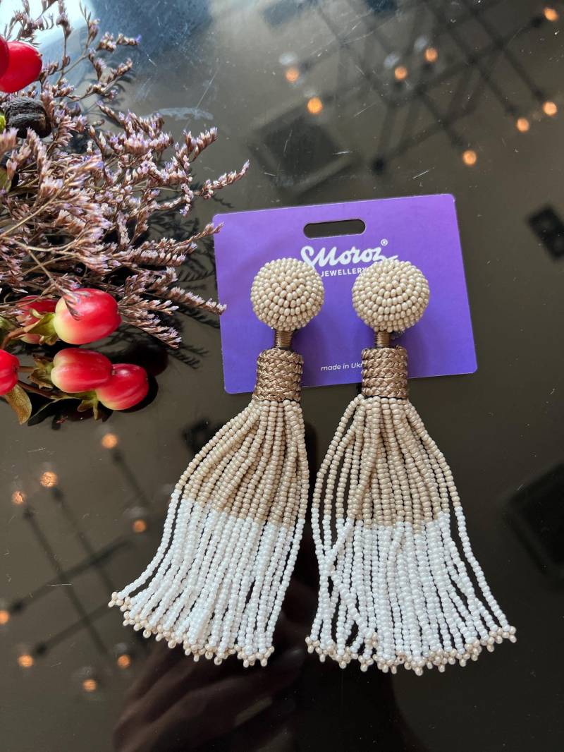 Molly Beaded Clip - Ein Ohrringe Perle. Oscar De La Renta-stil. Quastenohrringe, Rocaillesperlenohrringe. Für Eine Hochzeit von SMorozJewelry