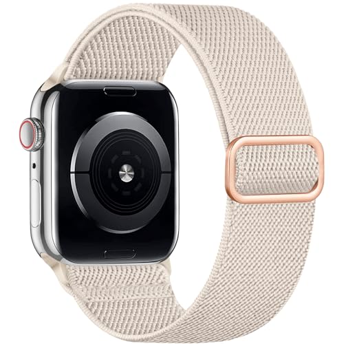 Dehnbares Solo Loop-Armband für Apple Watch, kompatibel mit Starlight Apple Watch, 40 mm, 41 mm, 45 mm, 38 mm, 42 mm, für Damen und Herren, weiches Nylon, elastisch, geflochtenes Sportarmband für von SNBLK