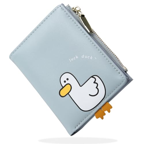 SNCCJ Süß Portemonnaie Damen, Bifold Leder Klein Geldbörse Damen mit RFID Schutz, Geldbeutel Mädchen mit Reißverschluss Münzbeutel (Ente Blaue) von SNCCJ