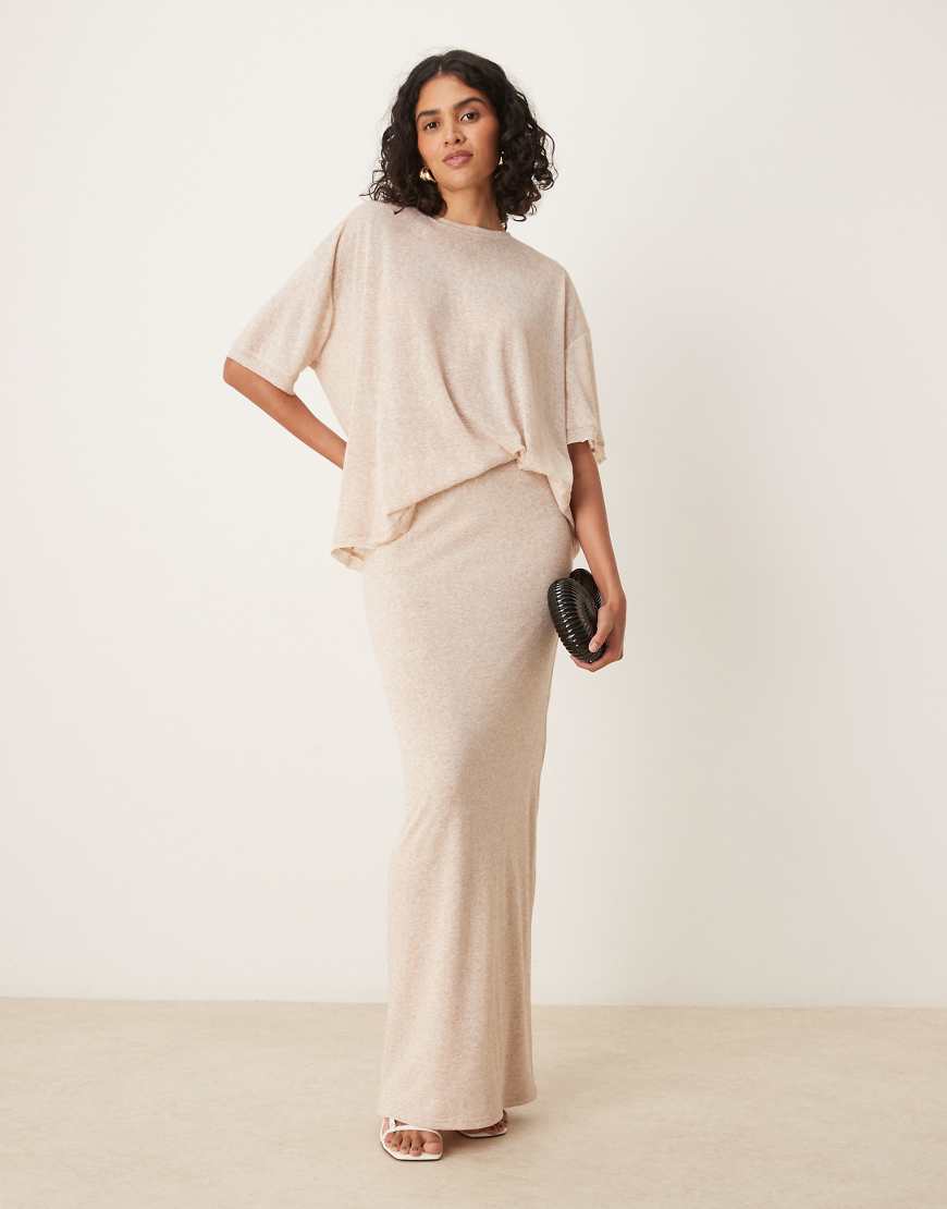SNDYS - Maxirock aus Feinstrick in Creme meliert mit hohem Bund, Kombiteil-Neutral von SNDYS