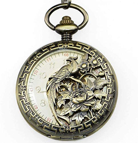 Antike mechanische Taschenuhr aus Bronze, Phoenix-Vogel, gravierte Uhr, Tierhalskette, Handaufzug, Herrenuhren, Taschenuhr, Geschenke für die Familie von SNEN-ESDG