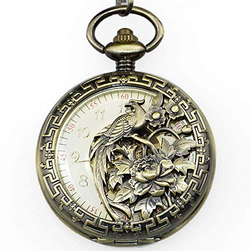 Antike mechanische Taschenuhr aus Bronze, Phoenix-Vogel, gravierte Uhr, Tierhalskette, Handaufzug, Herrenuhren, Taschenuhr von SNEN-ESDG