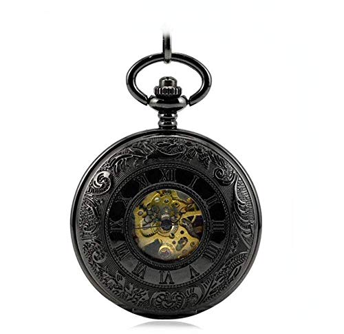 Doppelte offene Herren-Taschenuhr, Kette, mechanische Handaufzug, Bronze-Uhr, Roma-Nummer, Steamwatches, Vatergeschenke, Taschenuhr, Geschenke für die Familie, dekorieren (schwarz) von SNEN-ESDG