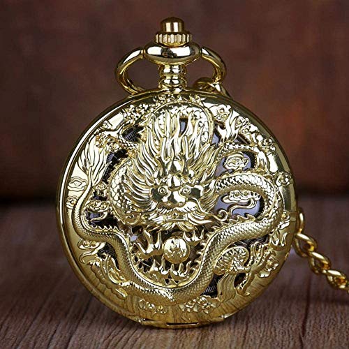 Goldene mechanische Taschenuhren Drachentier Halskette Kette Handaufzug Taschenuhr Herren Damenuhren mit Kette Taschenuhr Geschenk von SNEN-ESDG