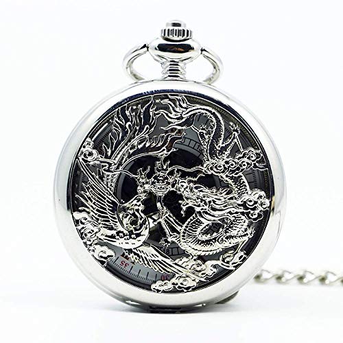 Klassische Bronze-Drachen- und Phoenix-Hohle mechanische Taschenuhr SteamWomen-Uhr mit hängender Halskette Taschenuhr-Geschenke für die Familie von SNEN-ESDG