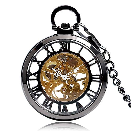 Klassische Trendige Taschenuhr mit Handaufzug, SteamPendant, schwarzes Gehäuse, mechanische Uhr, Männer, Frauen, Kette, Geburtstag, Taschenuhr von SNEN-ESDG