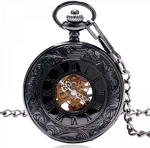 Mechanische Taschenuhr aus schwarzem Metall, Retro-SteamClock, Anhänger, Kette, Geschenk, Taschenuhr, Geschenke für die Familie von SNEN-ESDG