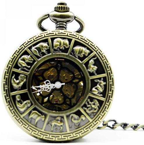 Retro Bronze Zodiac Taschenuhr Vintage römische Zahl mechanische Taschenuhr Männer Frauen Uhr Taschenuhr Geschenke für die Familie von SNEN-ESDG